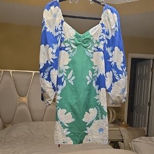 FARM Rio Vibrant Blue and Green Floral Dress XXS